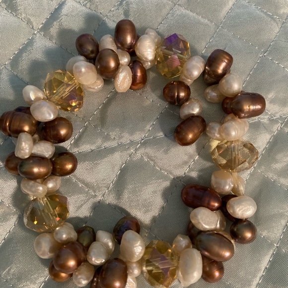 Vintage genuine freshwater pearl cluster bracelet with large crystals stretch - Picture 7 of 7
